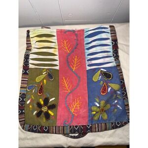 Boho Patchwork Floral Embroidered Cotton Canvas Tote Bag Multicolor Hippie Bag